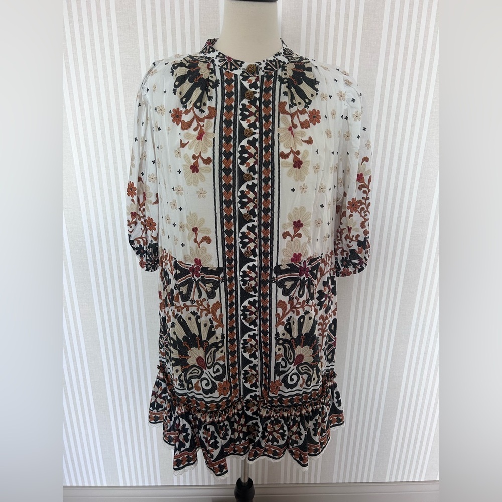 Farm Rio Flower Fan Tapestry Off-White Mini Dress Women’s Size Large - Picture 8 of 15
